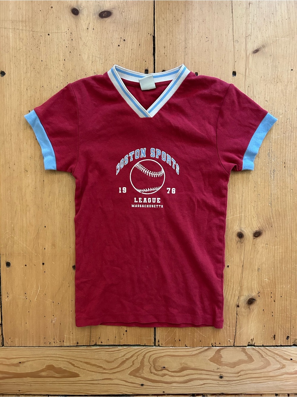 Urban Outfitters Red Baseball Baby Tee with Light Blue Trim